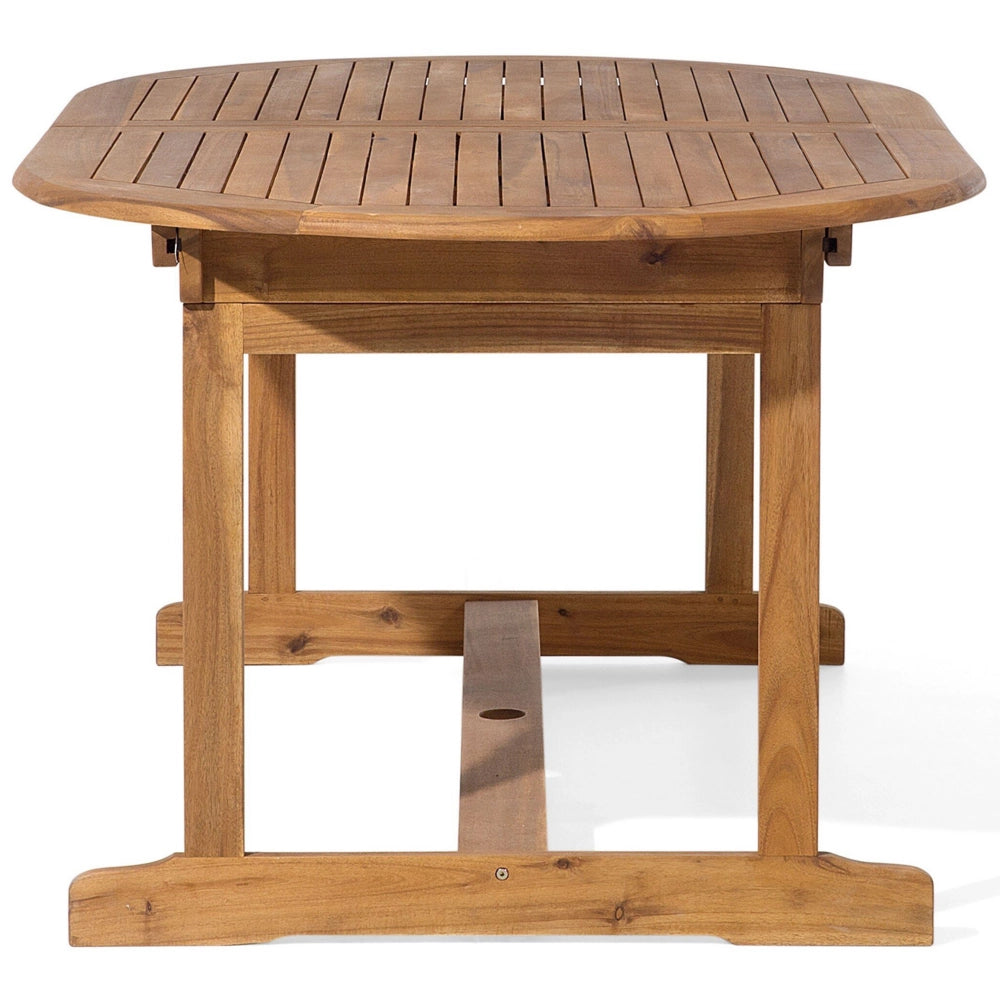 Set da pranzo per esterni in legno di acacia chiaro con cuscini grigi tavolo a 8 posti sedie pieghevoli design rustico