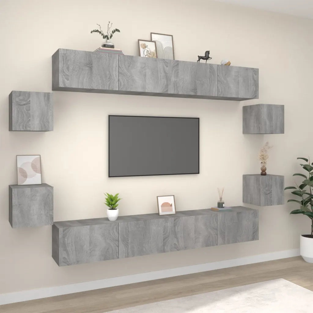 Set Mobili Porta TV 8pz Grigio Sonoma in Legno Multistrato 3114228