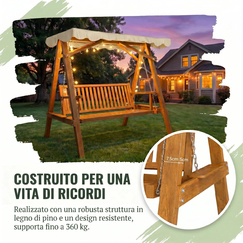Dondolo da Giardino ¨C zephmum ¨C Legno Massello di Pino Grigio 162x130x185cm