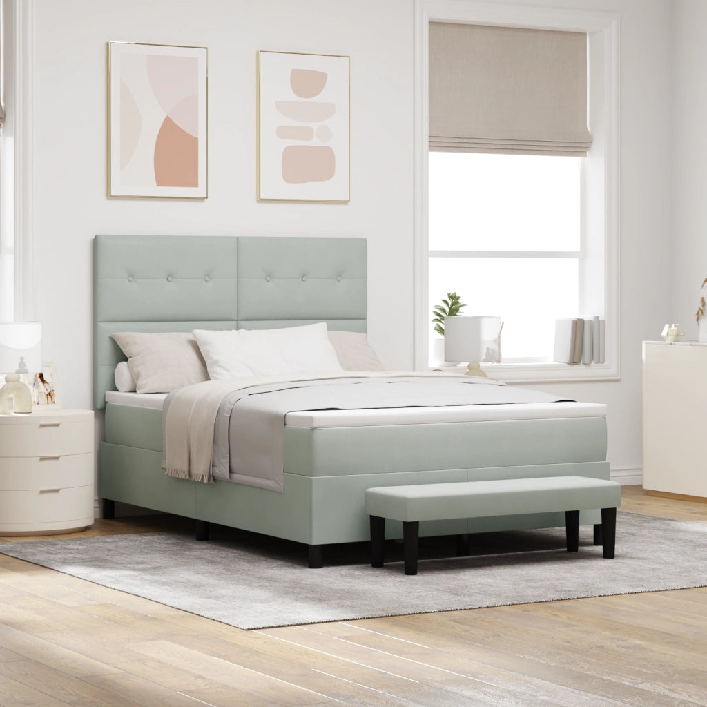 Letto Box Spring con Materasso e Panca Grigio Chiaro 140x190 cm Velluto