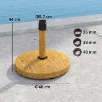 Base per Ombrellone a 4 Ruote con Freni, in Cemento e Metallo, Ø48x44 cm, Color Legno