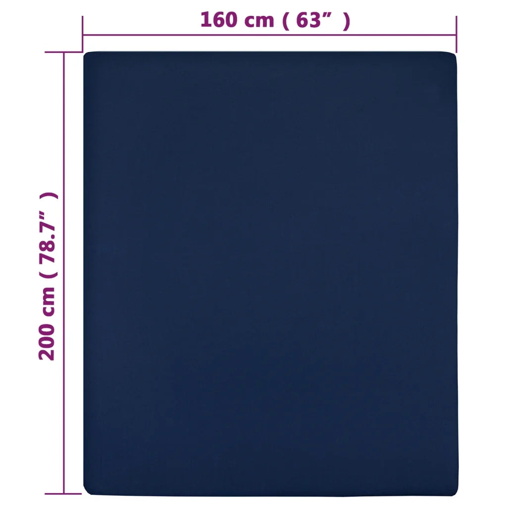 Lenzuola con Angoli Jersey 2pz Blu Marino 160x200 cm Cotone 136237
