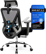 Sedia da ufficio ergonomica, con poggiatesta 3D e supporto lombare 3D, braccioli regolabili, sedia da ufficio con funzione basculante e ribaltabile