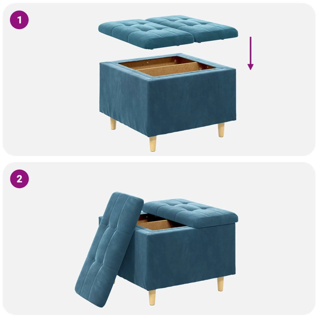 Pouf contenitore con cuscino Blu 60 x 60 x 45 cm Velluto