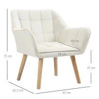 Poltrona Design Scandinava in Legno ed Effetto Velluto Crema, per Soggiorno o Ufficio, 67x61.5x71cm