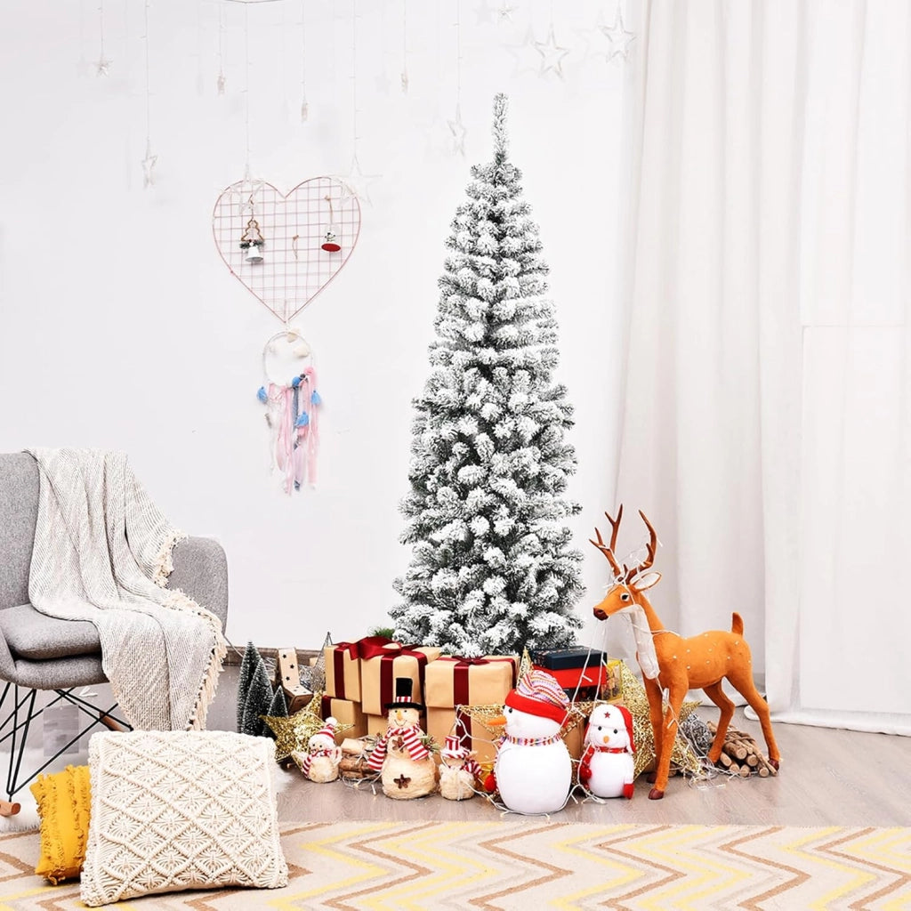 Albero di Natale Innevato 140/180/225 cm, Albero di Natale Artificiale Slim con 242/500/641 Rami Realistici e Folti e Base Pieghevole di Metallo, Apertura a Ombrello (180 cm)