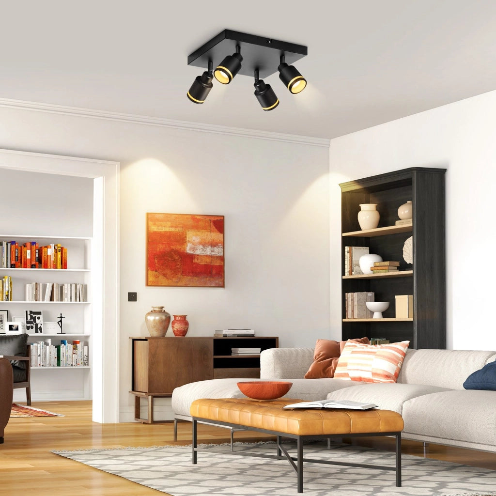 ZMH Faretto da soffitto neri 4 luci GU10 orientabili LED quadrati anche parete senza lampadina