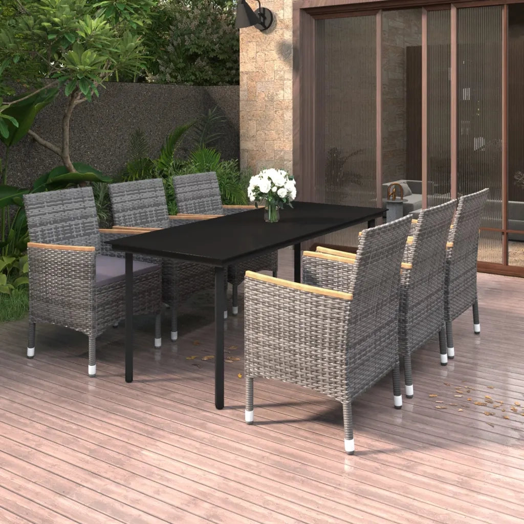 Set da Pranzo da Giardino con Cuscini 7 pz Polyrattan e Vetro cod mxl 71973