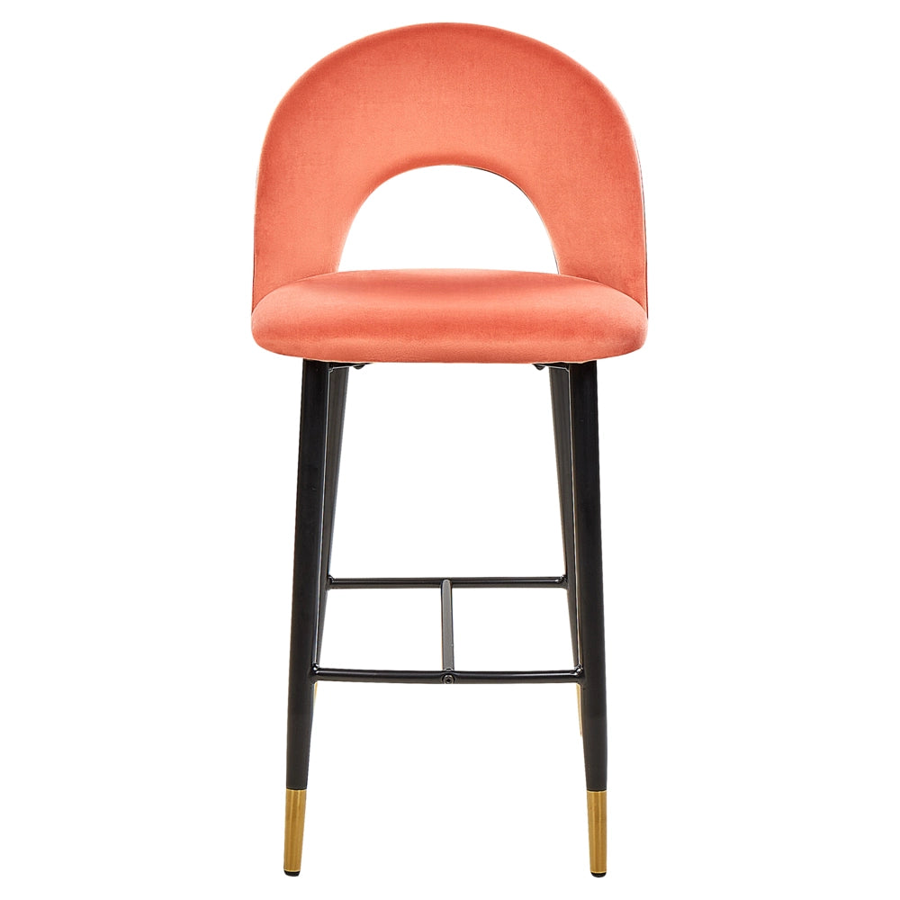 Set di 2 sedie da bar Corallo Rosso Velluto Nero Acciaio Design retrò accenti dorati Sala da pranzo