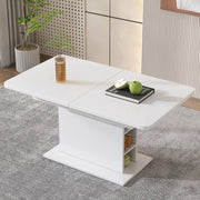 Tavolo da pranzo allungabile moderno in bianco, struttura in truciolare e metallo, multifunzionale e salvaspazio