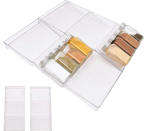 Organizzatore per spezie e erbe (42 x 21-38 x 3,9 cm) - Organizzatore per erbe in cassetti regolabili - Cassettiera per erbe e spezie resistente ai graffi - Insetti per erbe e spezie