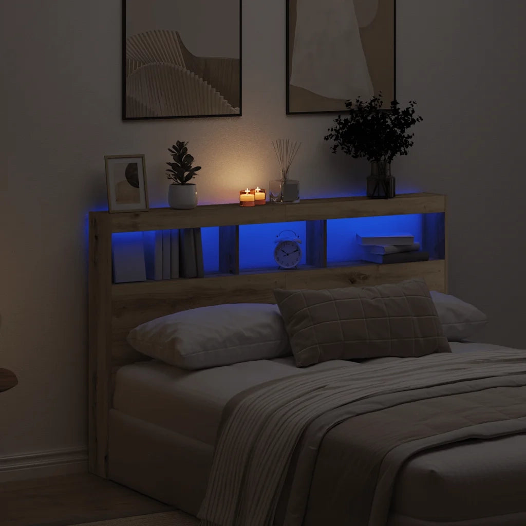Testiera | Testata con Contenitore a LED Rovere Artigianale 160x17x102 cm