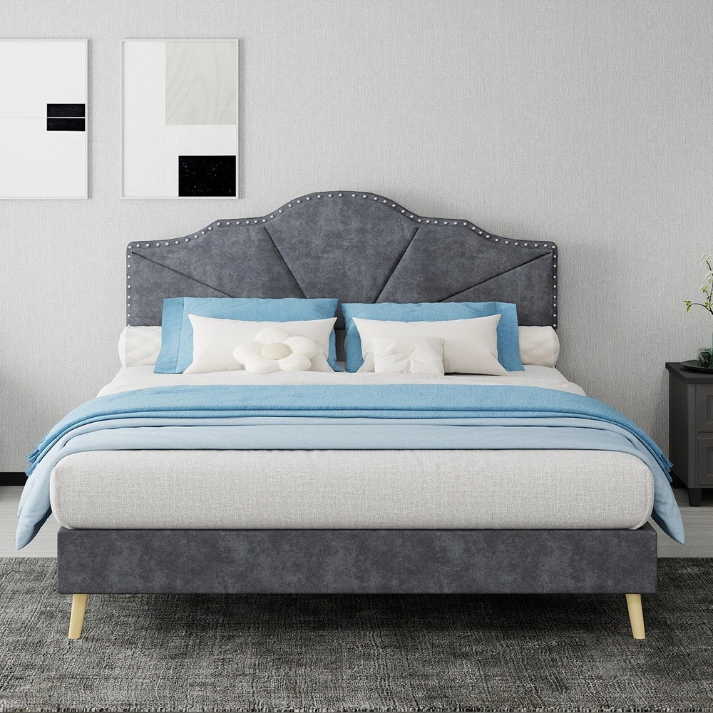 Letto Contenitore Imbottito ¨C MINIMAL ¨C Grigio 140x200 con Materasso