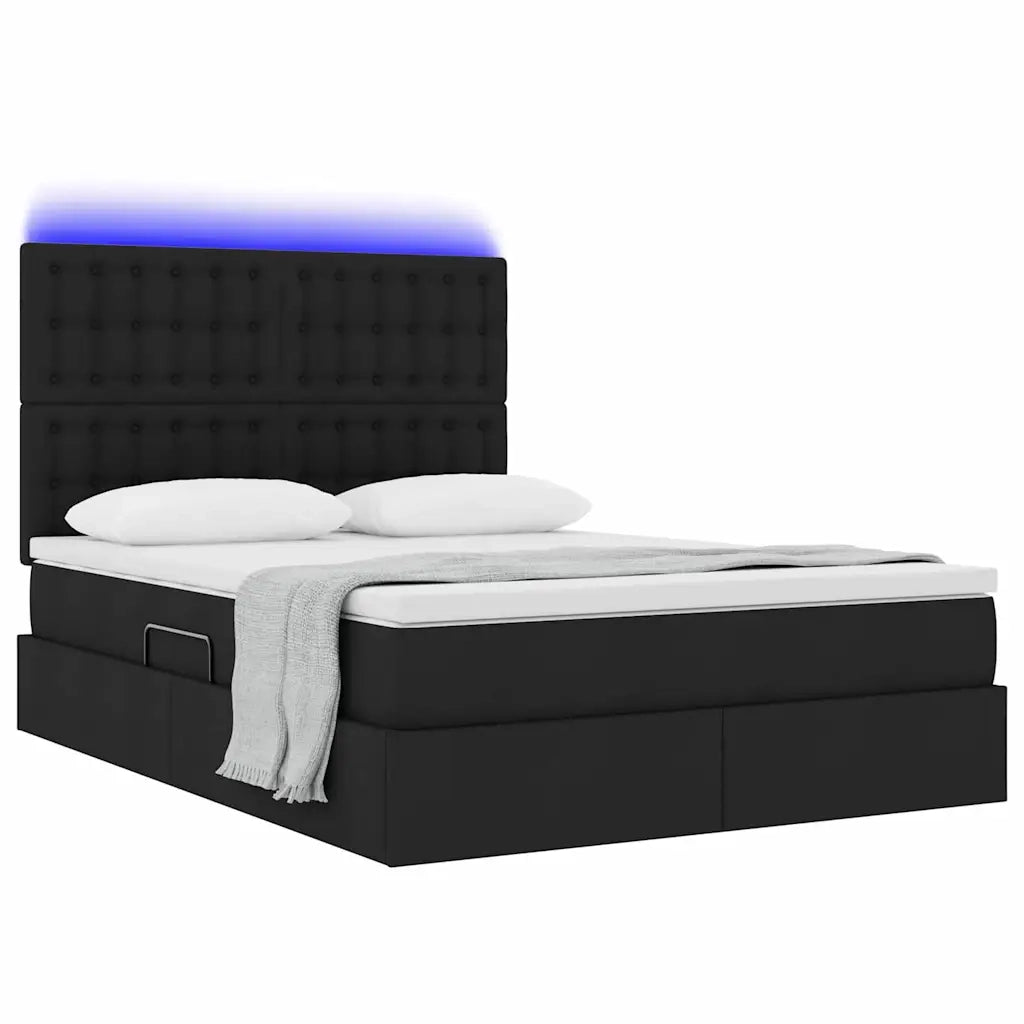 Letto con contenitore LED e materasso Nero 140 x 200 cm Tessuto