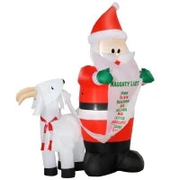 Babbo Natale Gonfiabile con Capretta e Luci LED Integrate per Esterno 135x85x180cm
