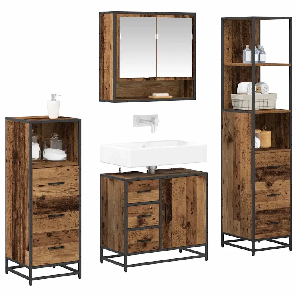Set di mobili per il bagno con cassetto 4 pcs Legno vecchio 3402497