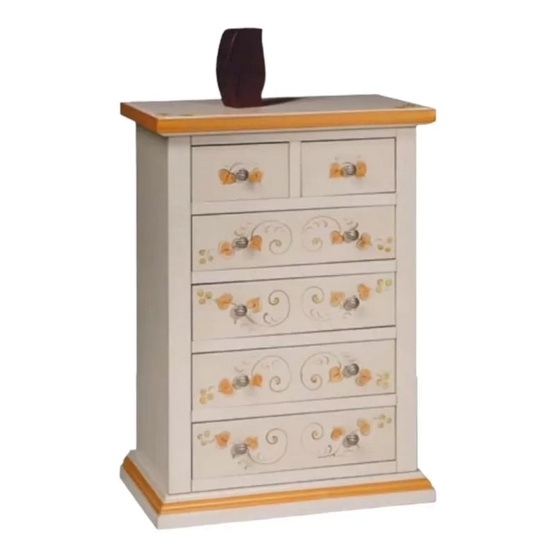 Cassettiera 6 cassetti in legno shabby bianco anticato decorato 62x37x93 - Mobili 2G