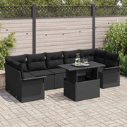 Set Divano da Giardino con cuscino 8 pcs Nero Poly Rattan