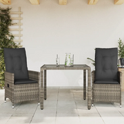 Set da BistrÃ² 3 pz con Cuscini Grigio in Polyrattan