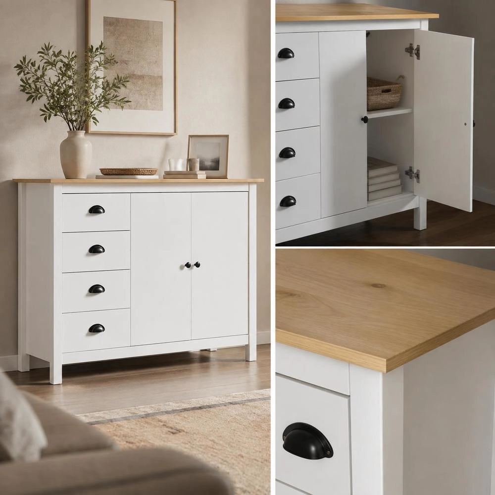 Sideboard Hill White 130x40x80 Cm Solid Pine