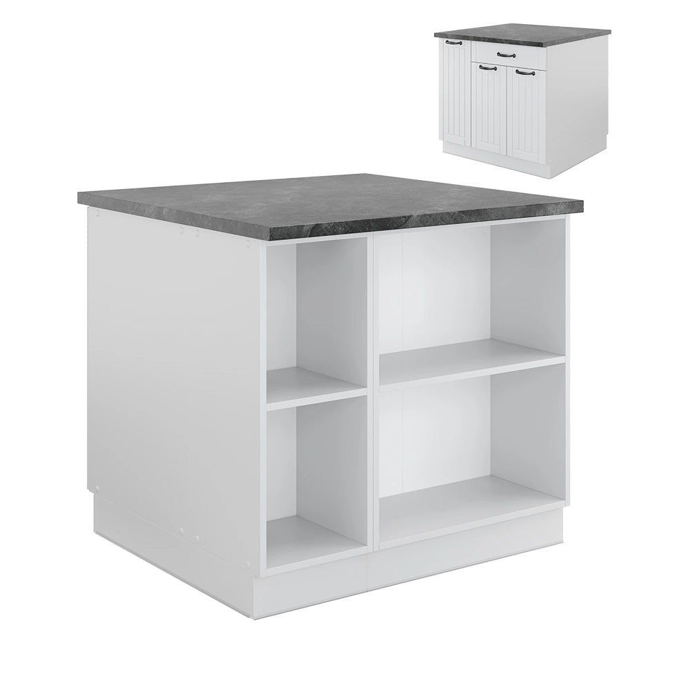 Isola cucina Fame-Line Bianco rustico/Bianco 90 cm con cassetto, senza piano di lavoro Vicco