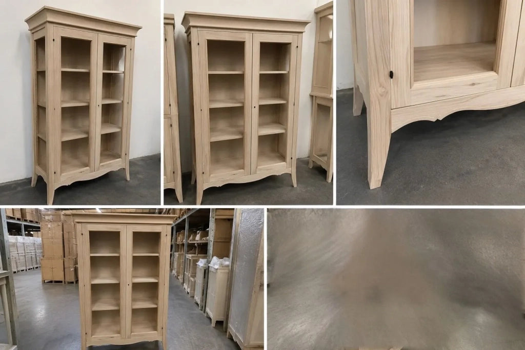 Vetrina classica bombata 2 porte in legno grezzo l.115 p.48 h.204 (3094) - Mobili 2G