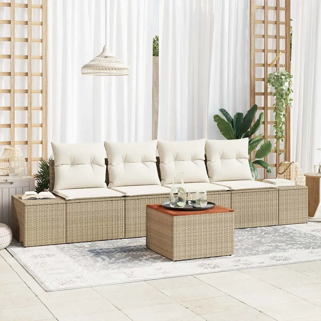 Set Divano da Giardino 5 pcs Beige e Crema polyrattan 3356559