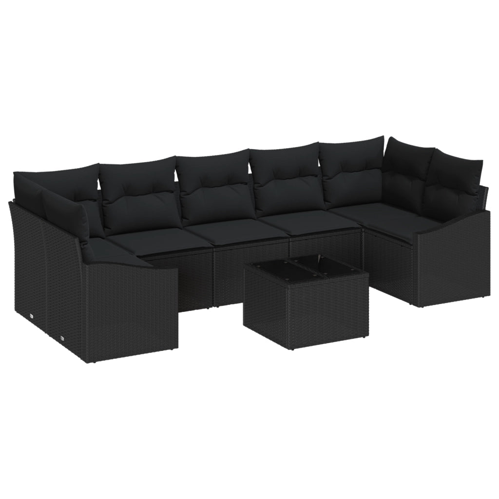 Set di SofÃ  da Giardino da 8 Pezzi con Cuscini in Polyrattan Nero