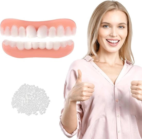 Set di denti clip-in fini per adulti - Progettazione Ultra sottile flessibile - Copertura completa della bocca - Sbiancante sorriso - Nascondente spaccature