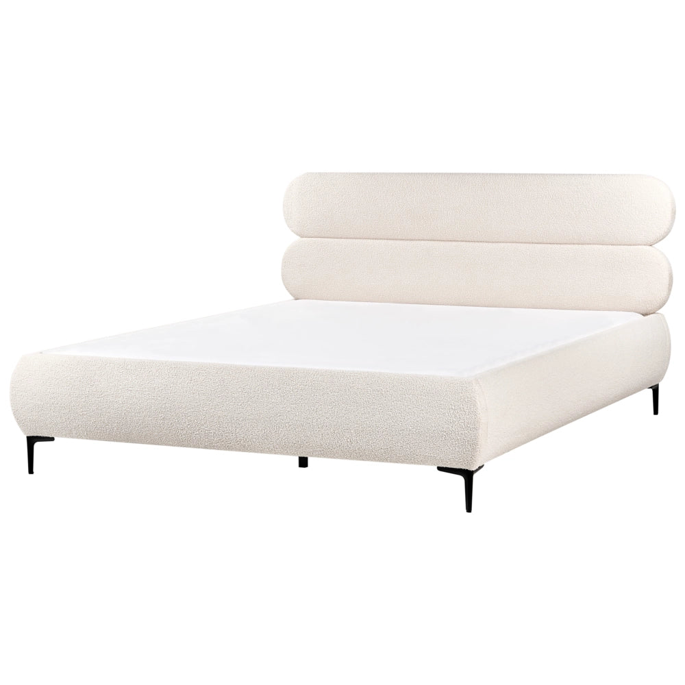 Letto con rete bouclé bianco sporco 180 x 200 cm testata gambe in metallo nero camera da letto classica minimalista