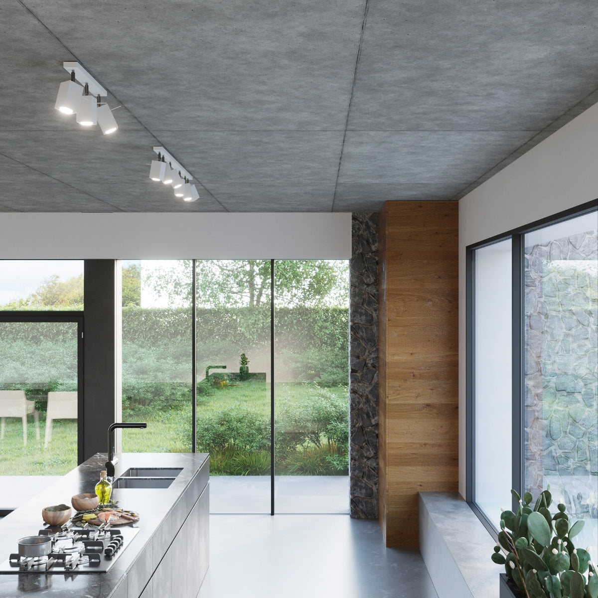 Lampada da soffitto MERIDA in stile industriale a 6 luci regolabile in acciaio bianco