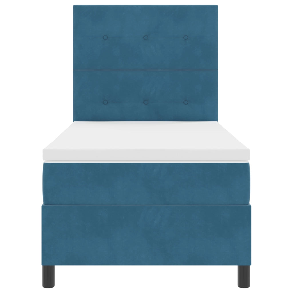 Letto Box Spring con Materasso e LED Blu Scuro 90x190 cm Velluto