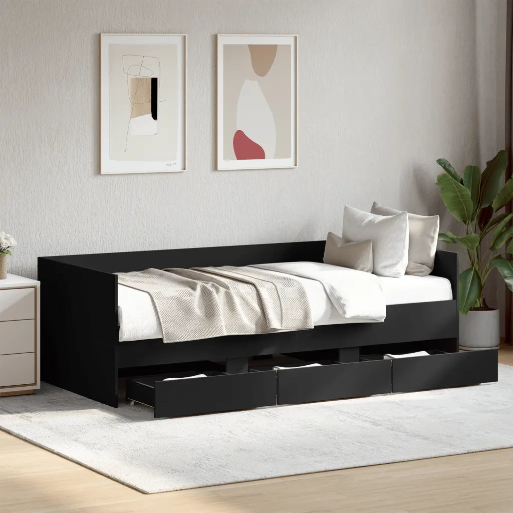 Divano Letto con Cassetti senza Materasso Nero 75x190 cm 3280833