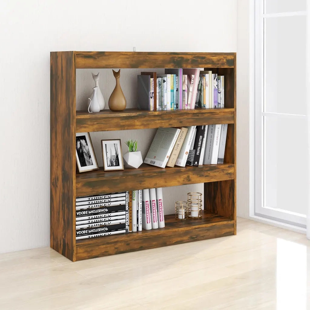 Libreria Divisorio-Scaffale per Libri-Mobile di Stoccaggio Rovere Fumo 100x30x103 cm