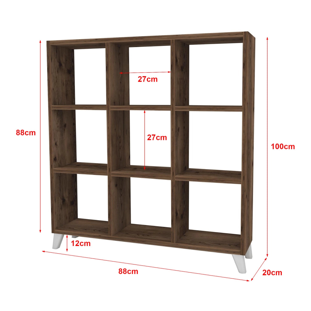 Libreria 'Svedala' Scaffale da Terra con 9 Scomparti Aperti a Forma di Cubo Mobile Espositore - Effetto Rovere Antico [en.casa]