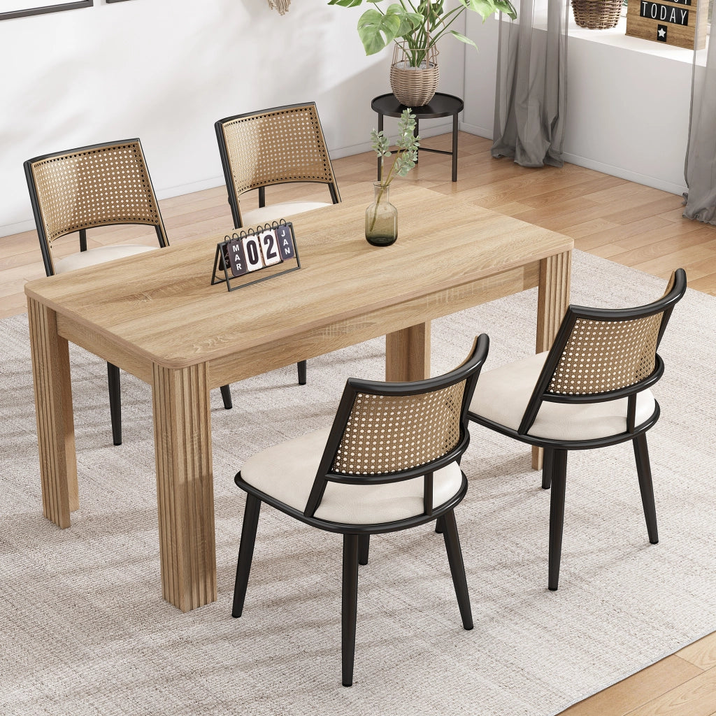SEDIA da pranzo Set da 6 pezzi Rattan, seduta PU, Nero