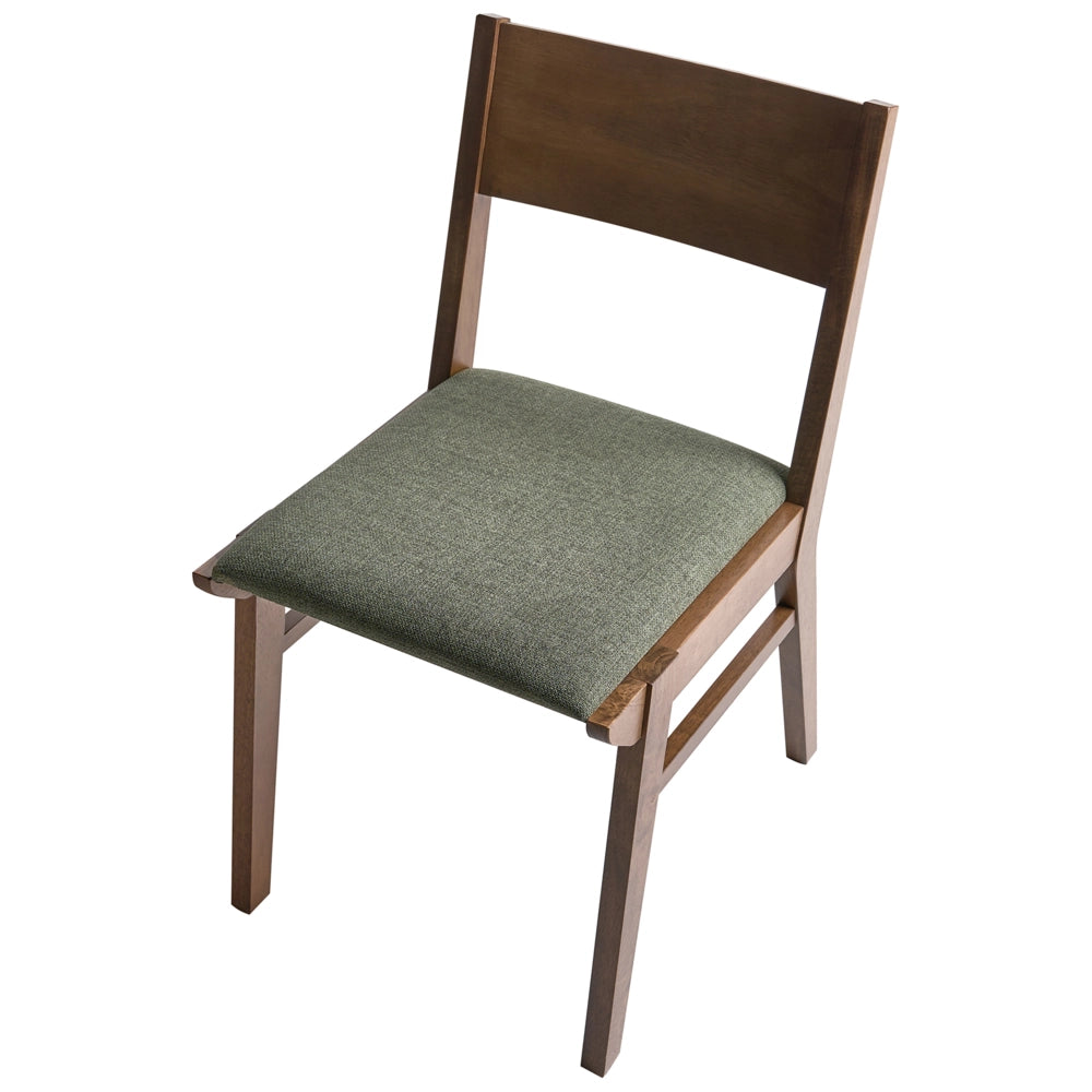 Set di 2 sedie da pranzo con struttura in legno di gomma marrone e verde scuro seduta in tessuto senza braccioli design retrò e tradizionale