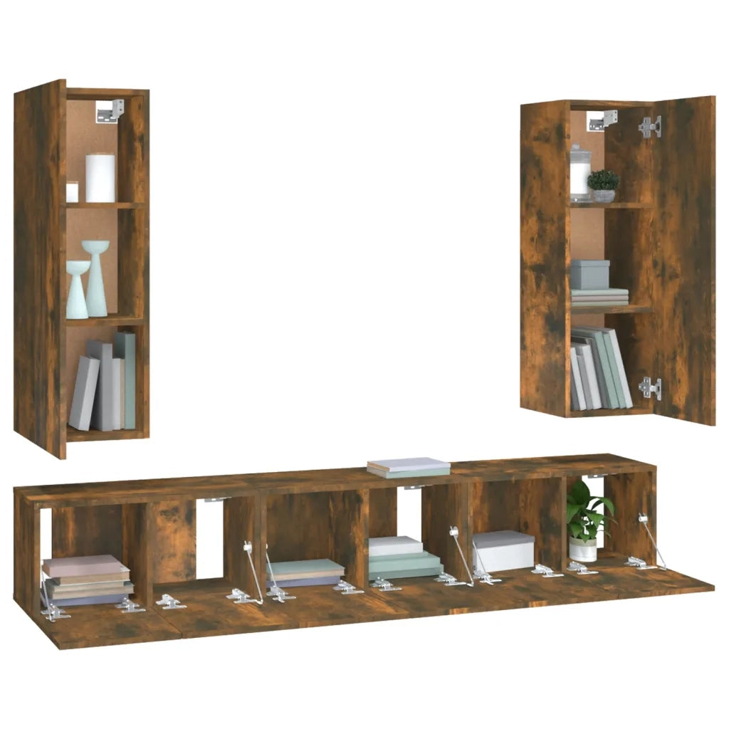 Set di Mobili Porta TV 5 pz Rovere Fumo in Legno Multistrato 3120209