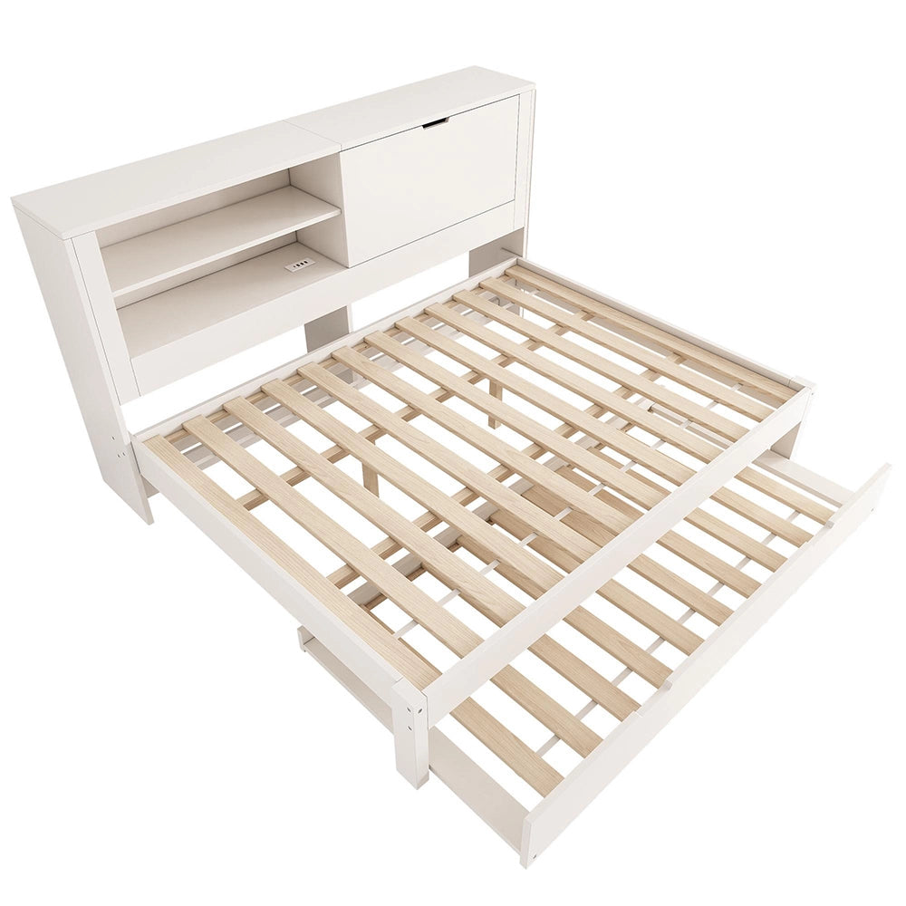 Divano letto matrimoniale - Xylo - 140¡Á190 cm - Bianco - Con letto aggiuntivo 90¡Á190, contenitore, ricarica USB/USB-C