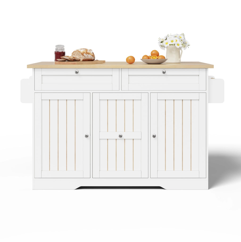 Isola cucina con piano ribaltabile 120x70x92 cm in MDF; naturale e bianco