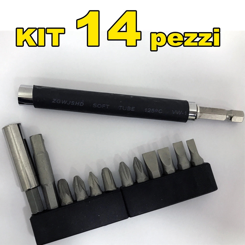 Trade Shop - Kit Set 14 In 1 Cacciavite Con Punte Inserti Intercambiabili 14 Pz Bricolage -