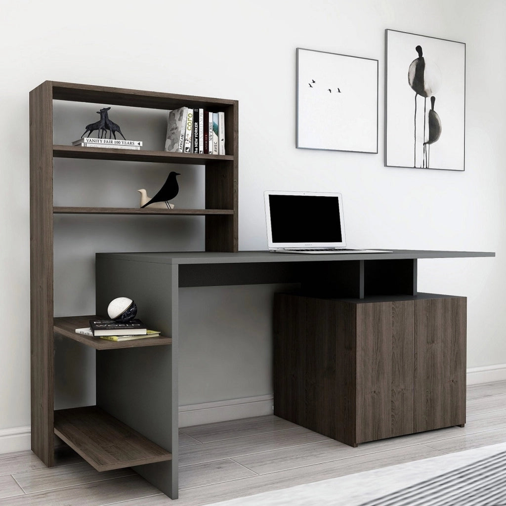 Recco, Scrivania 8 Ripiani, 146x60x74h cm Nero Antracite
