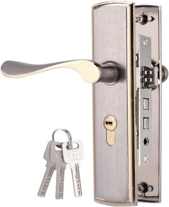 Set di serrature interne con corpo di blocco silenzioso per porta di camera da letto Scopri questo set di serrature in alluminio sostenibile con meccanismo di apertura e accessori per porte