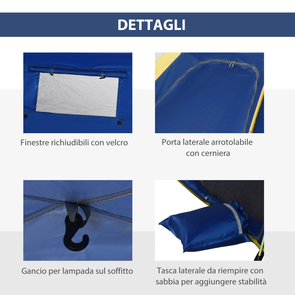 Tenda da Spiaggia Pop Up 2 Persone ¨C zephmum ¨C Blu Giallo 220x173x120 cm