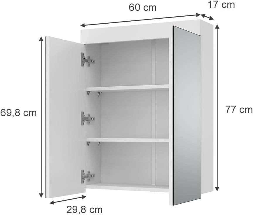 Specchio contenitore bagno Luna, Bianco, 60 x 77 cm, per montaggio a parete, combinabile con altri mobili Luna