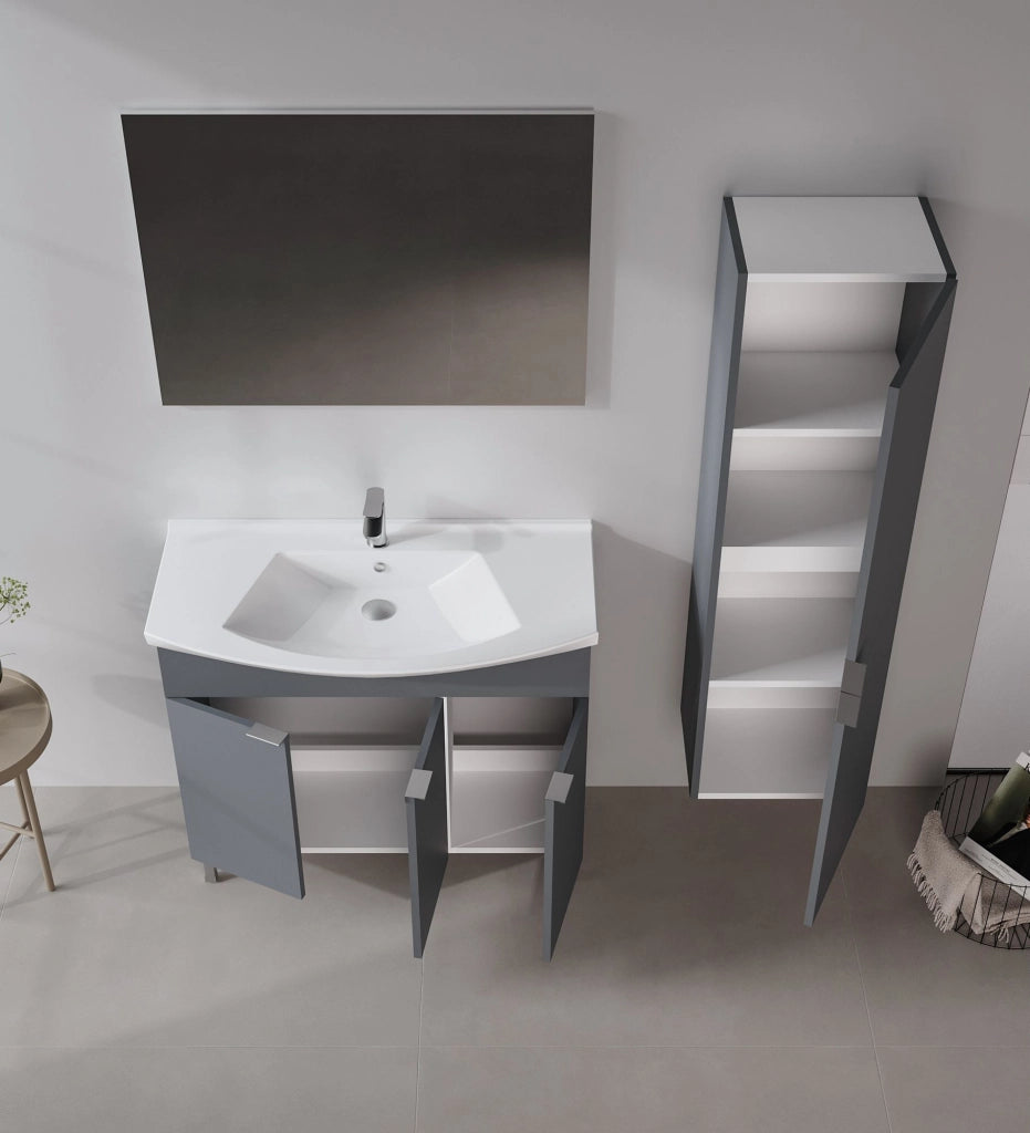 Set mobile lavabo con specchio (2 pezzi) "Purus 100" - 100 x 50 x 58 cm - Antracite opaco