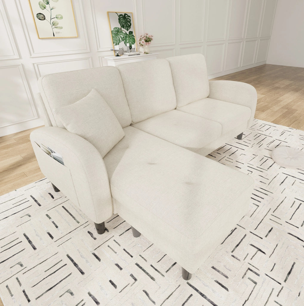Sofa angolare modulare con chaise longue 166 x 118 x 77 cm; beige chiaro in tessuto effetto lino