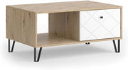 Tavolino Nizza, Rovere artigianale, 90.2 x 59.4 cm con scomparto aperto e cassetto, da utilizzare come superficie d'appoggio accanto al letto