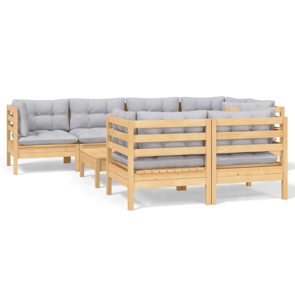 Set Divani da Giardino 8 pz con Cuscini Grigi Massello di Pino 3096495