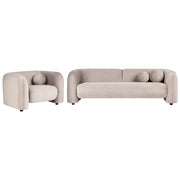 Set da salotto composto da divano e poltrona in velluto tortora 4 posti con cuscini aggiuntivi stile glamour retrò soggiorno
